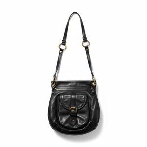 TANO Black Leather Crossbody Bag Slouchy Boho Purse Adjustable Strap